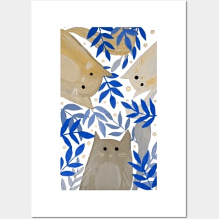 Cats and branches - blue and yellow Posters and Art